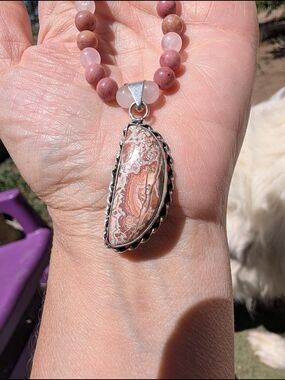 Handmade Pink and Rose Agate Pendant Necklace - Unbranded